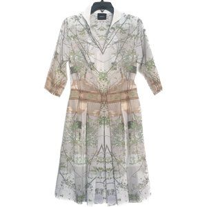 Akris A-Line Shift Dress in House-N-Tree Photo Print US 6 Green White Midi SS16